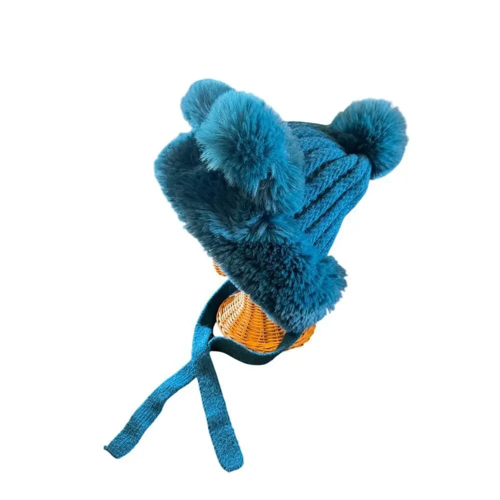 Teal Faux Fur Animal Ear Winter Hat with Chin Ties – Plush Cozy Cold Weather Cap - Picture 2 of 8